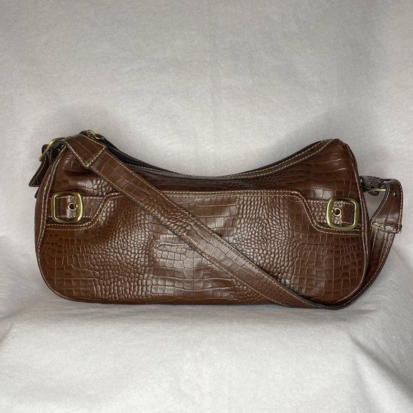 VINTAGE Tommy Hilfiger Shoulder Purse - Olive/Tan Crocodile Print Leather 🤎 - Picture 1 of 9